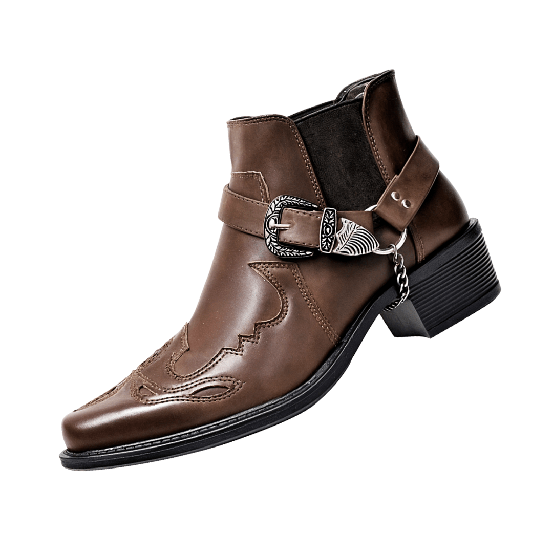 Sverre Pointed Toe Cowboy Boots with Chain Buckle Detail Homme8 